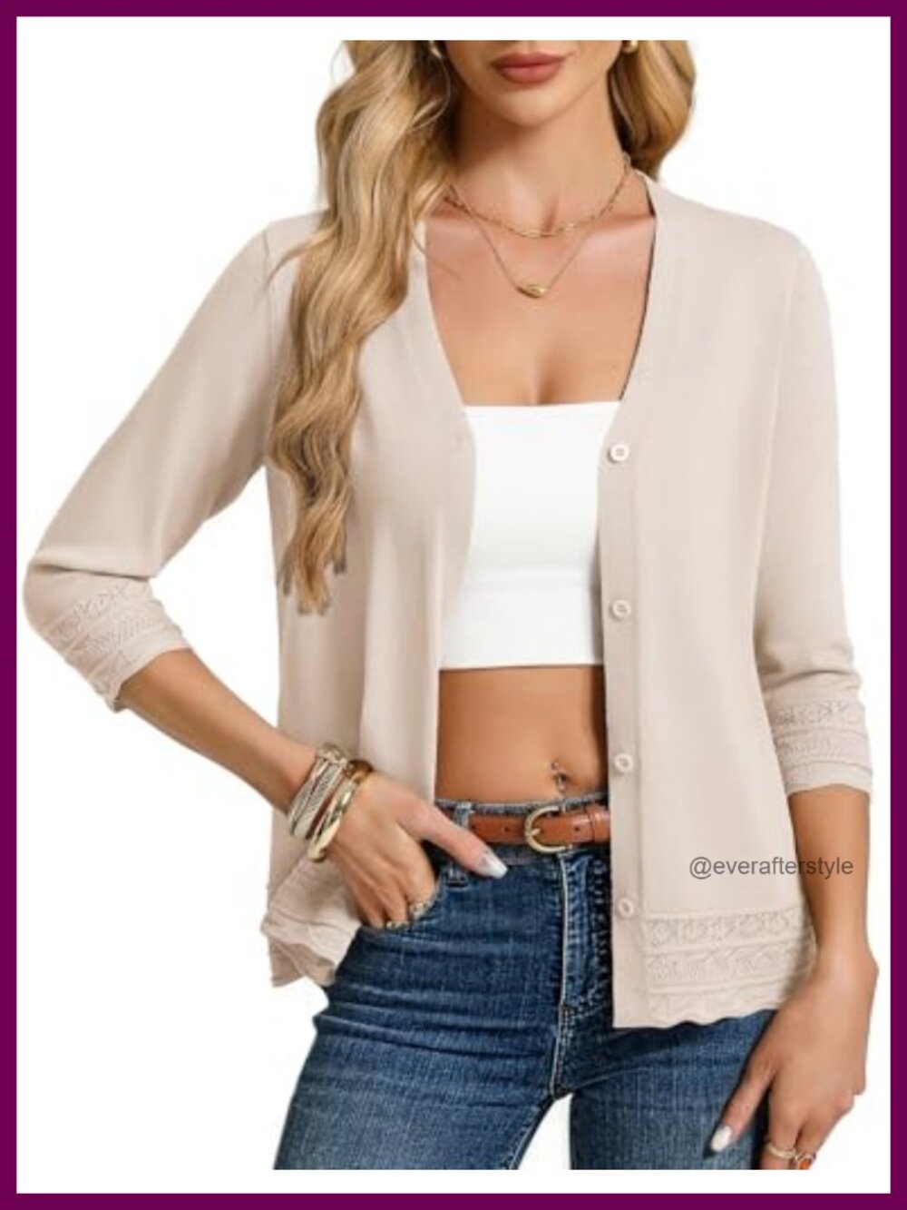 Lightweight Knit Cardigan 3/4 Sleeve V-Neck Button Up Summer Spring